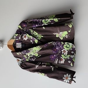 Vintage DEPT Floral Cropped Tie Sleeves Summer Blazer Jacket